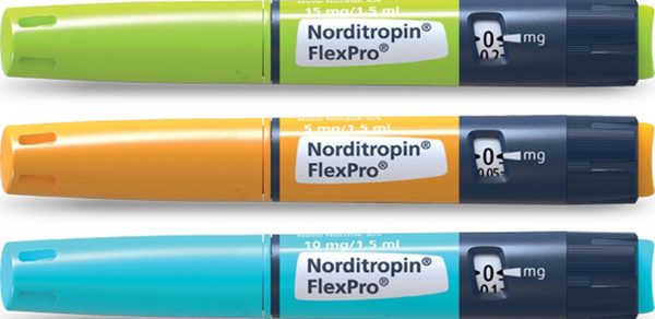 Norditropin FlexPro injectable kit for human growth hormone treatment.