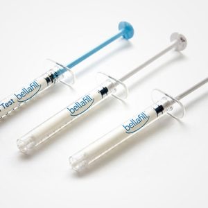 Three Bellafill syringes neatly placed on a clean, white surface.