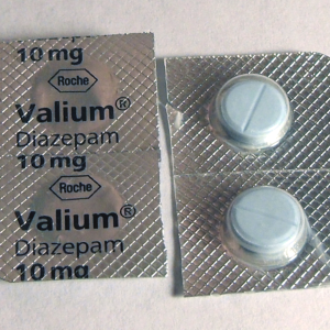 Two packets of Diazepam 10 mg, each containing 2 tablets, showcasing the front and back of the packaging for clear product details.