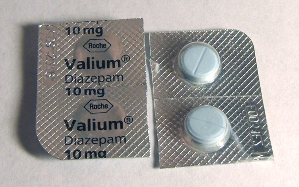 Two packets of Diazepam 10 mg, each containing 2 tablets, showcasing the front and back of the packaging for clear product details.