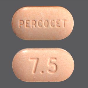 Percocet 325 mg-7.5 mg tablet front and back view, showcasing dosage and markings.